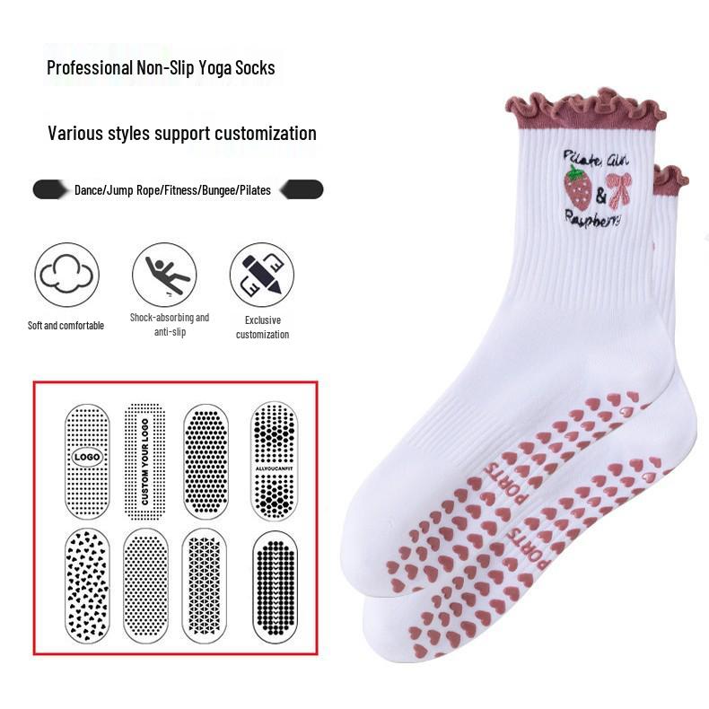 Women's Non-slip Lace Pilates & Yoga Socks - Scalloped Design for Outdoor Training & Dance