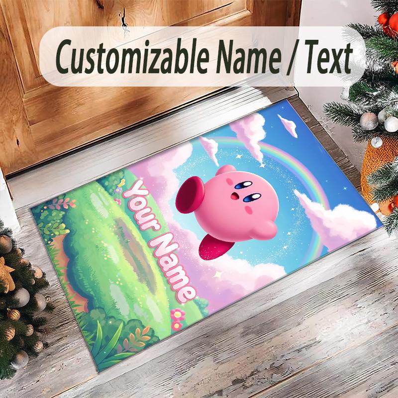 Personalized Crystal Velvet Carpet Custom Name Text,Kirby Anti Slip Area Rug For Home Decoration