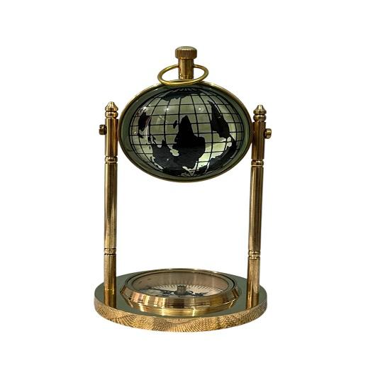 Brass Table Clock with Compass Nautical Steampunk Desk Decor  Maritime Timepiece Gift