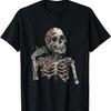 Skull Halloween Skeleton with Roses - Skull Motif T-Shirt