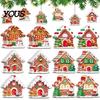 Vintage Candy Cottage Ornaments 24/36Pcs Gingerbread House Christmas Ornaments, Wooden Xmas Tree Decor with Rope, DIY Party Supplies Hanging