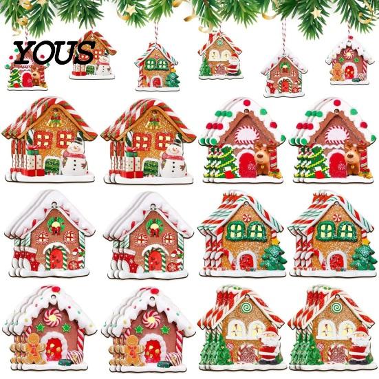 Vintage Candy Cottage Ornaments 24/36Pcs Gingerbread House Christmas Ornaments, Wooden Xmas Tree Decor with Rope, DIY Party Supplies Hanging