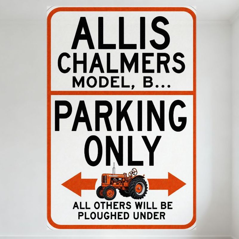 

Vintage Allis Chalmers Model Tractor Parking Only Metal Sign - Orange Border, Parking Direction Arrows, Retro Style Tin Sign for 20x30cm（7.8x11.8inch）