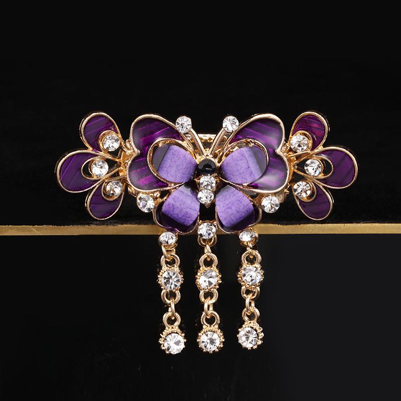 

Заколка для волос с кисточкой из стразов в виде бабочки - Элегантная этническая средняя заколка-краб для головного убора