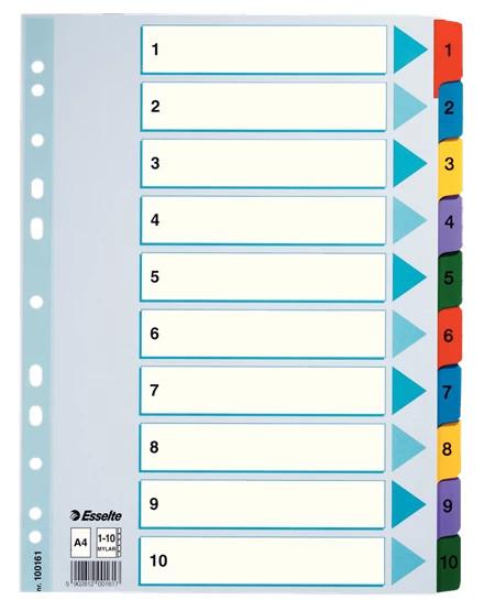 Esselte Mylar A4 Cardboard Divider Indexed 1-10 /10 Cards/ 100161