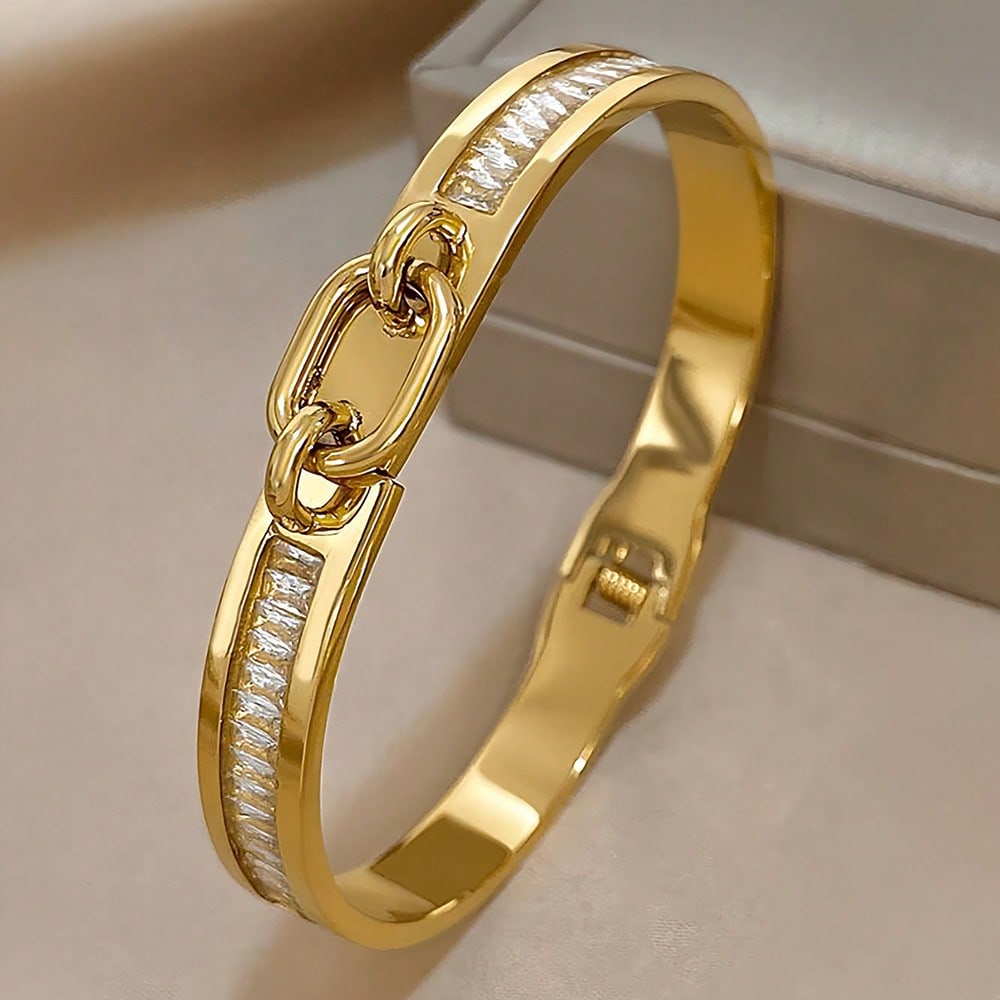Fashion classic shiny decorative bamboo design bracelet gold-plated light luxury open bracelet