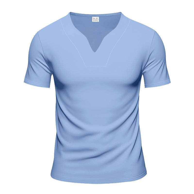 Summer V-neck Quick-drying Skin-friendly Loose Pure-color Short-sleeved Men’s T-shirts