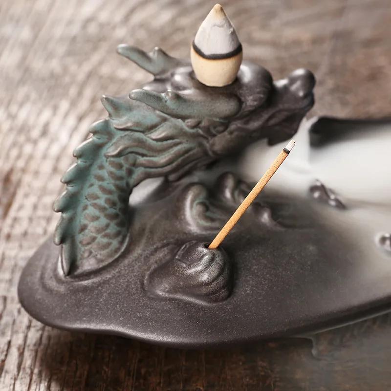 1pc Chinese Lukcy Dragon Design Incense Burner Creative Home Decor Incense Stick Holder Portable Ceramic Censer -Without Incense