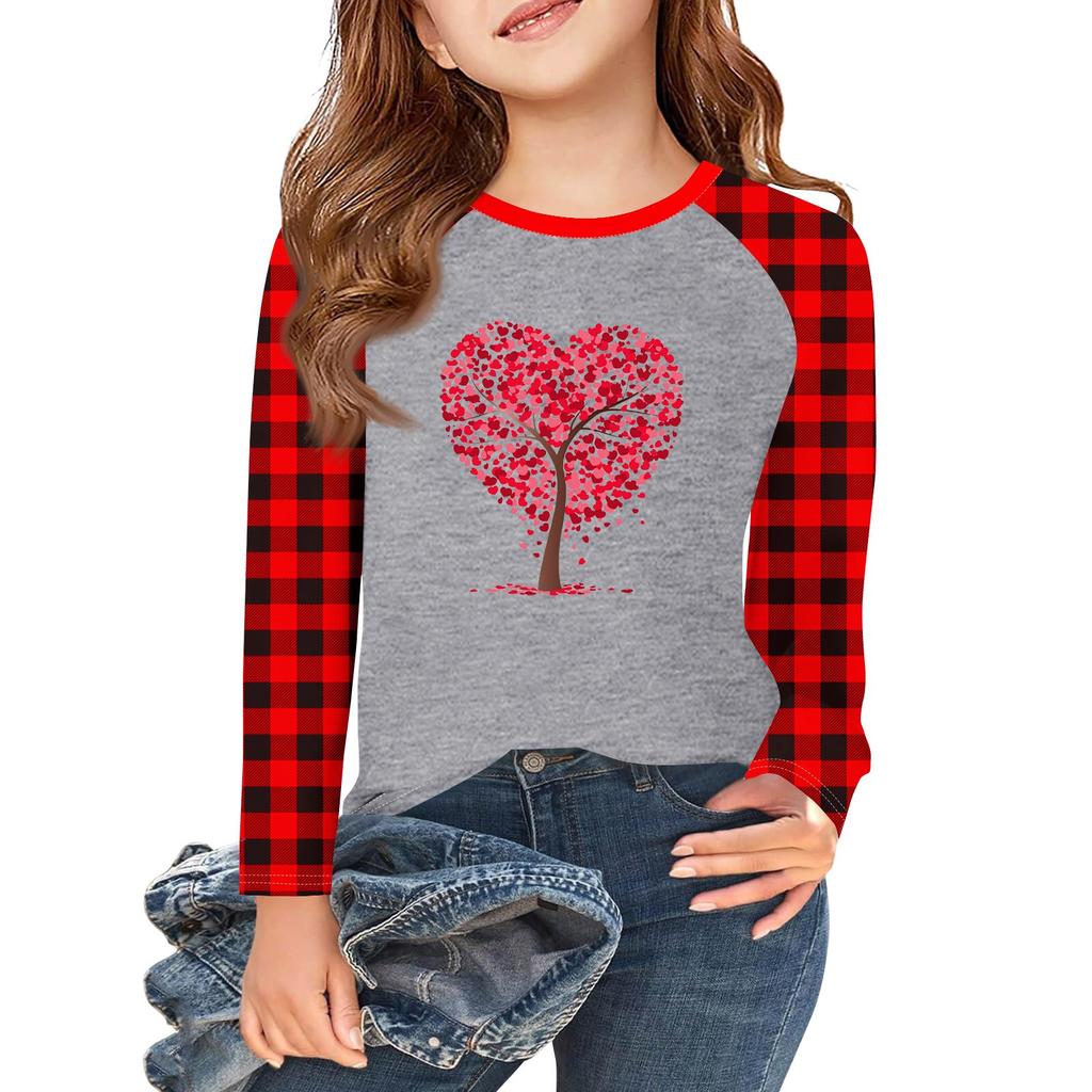 Mädchen Langarm Liebe Valentinstag T-Shirts Kinder Herbst Oberteile Rundhals Basic T-Shirts 5-14J
