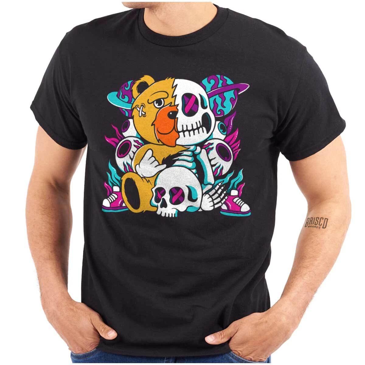 Urban Streetwear Teddy Bear Skeleton Planets Womens or Mens Crewneck T Shirt Tee 4XL