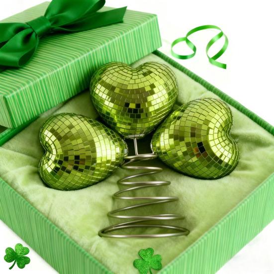 Diskokula Julgransspira Dekoration med Treklöverdesign och Spegelplattor Retro Glitter Vårdekor för Bordsskiva