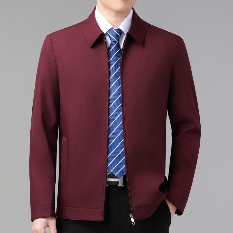 Herren Revers Maulbeerseide Jacke Frühling Neu Herbst Mittleren Alters Papa Kleidung Leitende Kader Lässig Große Größe Jacke