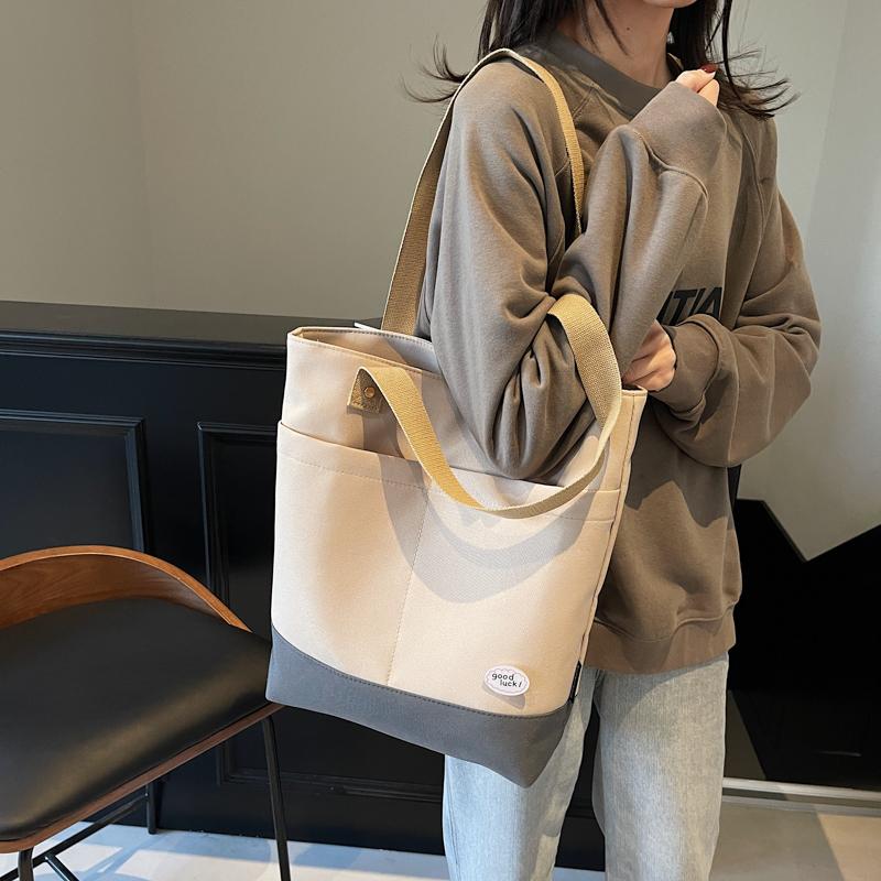 Commuter Tote Bag Women Color Block Underarm Bag Student Shoulder Bag