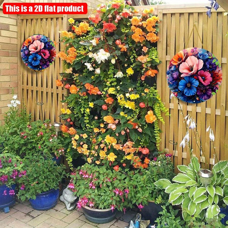 2D Flat 20*20cm 1pc Colorful Vibrant Flower Pattern Arrangement Wall Art Decor, Vintage&mysterious Round Hanging Sign with Colorful Petals and Pollen