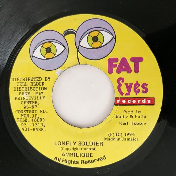 

7-дюймовая пластинка AMBELIQUE Lonely Soldier NONE Fat Eyes Record 1996 Ямайка Регги Ска Даб Б/у