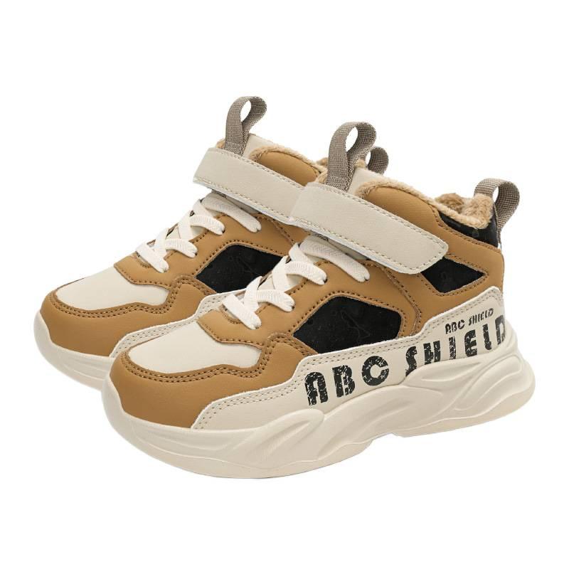 Children's autumn and winter school high-top sports shoes 2025 boys' velvet thermal shoes medium and older children's girls' outdoor sports shoes