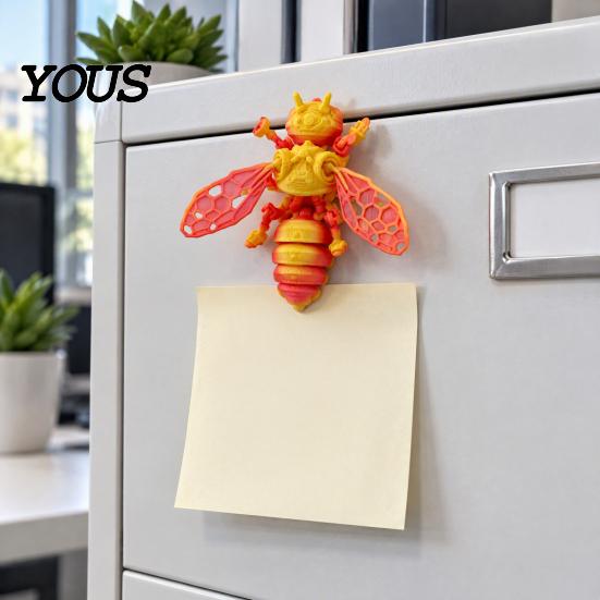 3D Printed Bee Toy Refrigerator Magnet, Realistic Flexible Joint Figurine, Articulated Magnetic Fridge Decoration Decor for Kitchen & Office