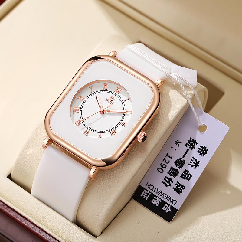 Literarisches Quadrat Xiaoxiangfeng Leuchtendes Quarz-Armbanduhr, Modische Farbe Kleines Quadratische Uhr, Paar-Uhr für Schüler und Schülerinnen