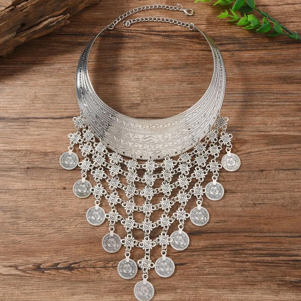 Böhmische Türkische Ethnische Gypsy Strand Choker Bib Münz Quasten Kragen Halskette für Frauen Indische Drehmomente Party Schmuck Zubehör