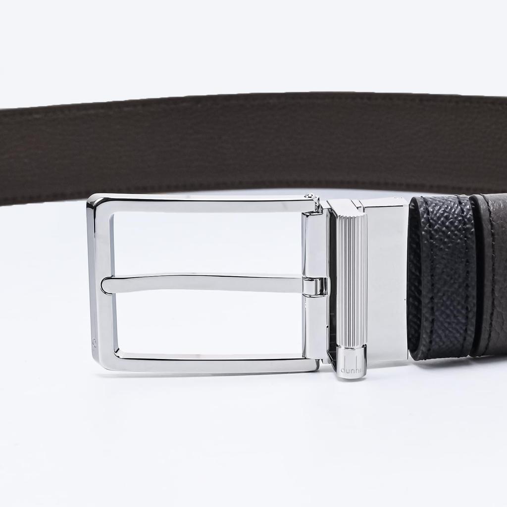 [Dunhill] Men's Belt, 3.5cm Wide, Reversible, Cadogan Style, Round Roller Buckle, Black/Chocolate, Stringa System Compatible, DU24F4T21AP001, UK [Para