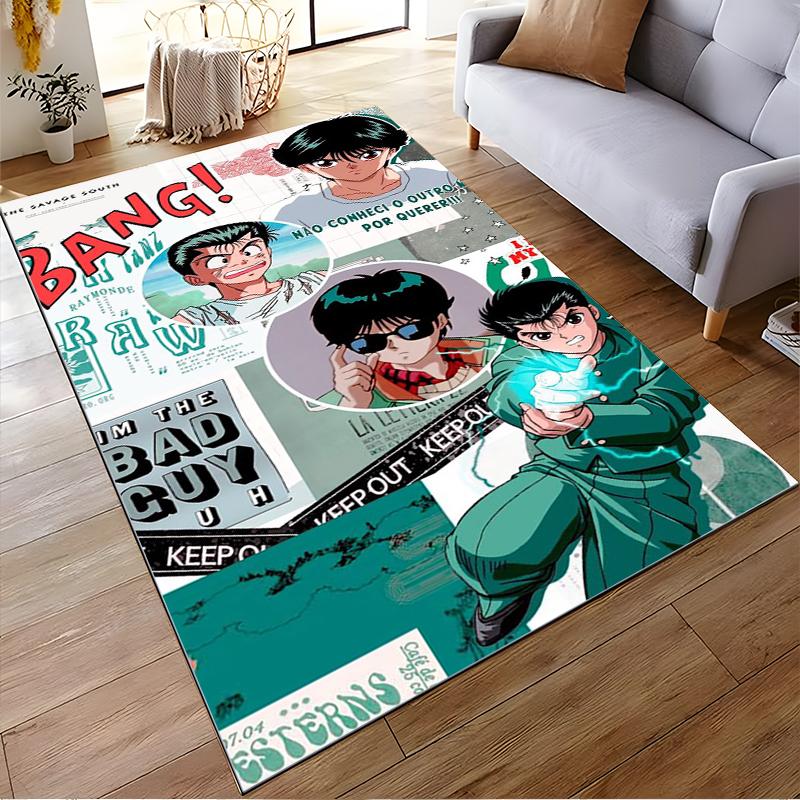 Anime Cartoon Style Carpet with Characters and Dynamic Text Pattern Suitable for use as an anti-slip for living room bedroom sofas
