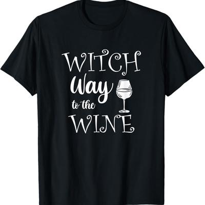 Funny Witch Way To the Wine TShirt Witch Coven Costume Party Outfit Wine Lover Gift with Witch Wine Graphic