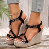 SyfIyno Summer New Thick Bottom Slope Heel Sandals Women's Woven Hemp Rope Elastic Band Bohemian Women's High Heels Six Styles