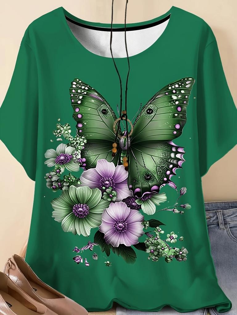 2026 Fashion 3D Butterfly Print T-Shirt for Women Summer Casual O-Neck Short Sleeve Tops Loose Summer Tees Y2k Woman Clothing