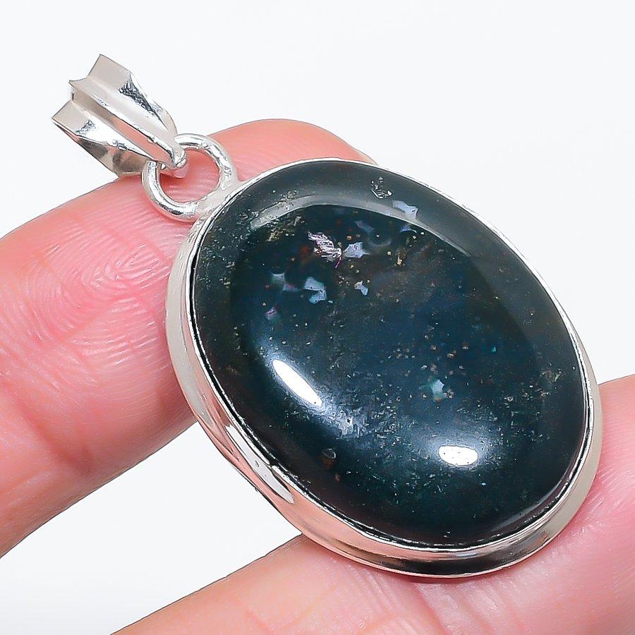 Natural Bloodstone Gemstone 925 Sterling Silver Jewelry Pendant 1.81" U4b31