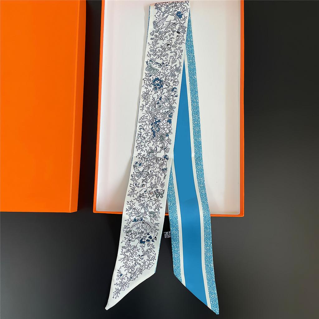 2024 New Design Small Floral Tarot Scarf Women Skinny Bag Silk Scarves Luxury Brand Scarf Foulard Hair Neckerchief Headband