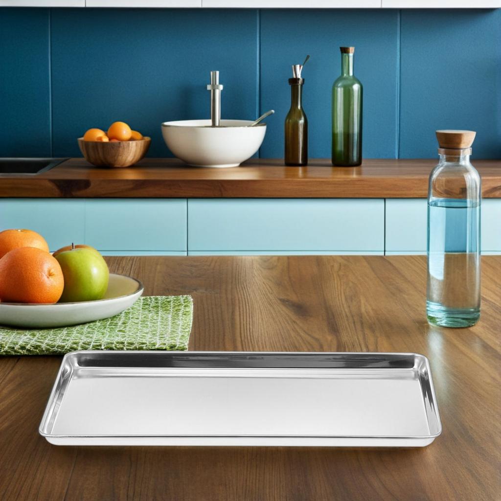 Stainless Steel Rectangular Cuisine Storage Plate Smooth Edge Polished Finish for Home Kitchen Bbq Picnic Party Cold Noodle