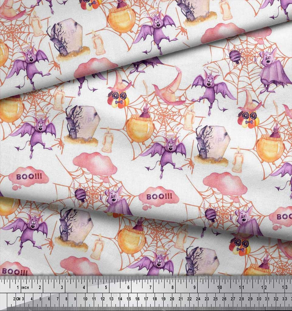 Soimoi Japan Crepe sateng stoff flaggermus, heks lue & trylledrikk Halloween dekor stoff trykt meter 42 tommer
