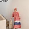DIMANAF Women 2023 New Summer Style T-Shirt Dress Striped Print Elegant Long Dress Loose Long Dress O-Neck Dresses