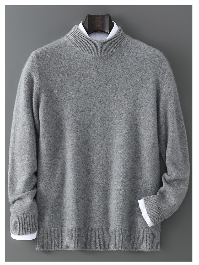 Men's 100% Wool Half-High Neck Loose Knit Sweater - Autumn/Winter Cashmere Pullover
