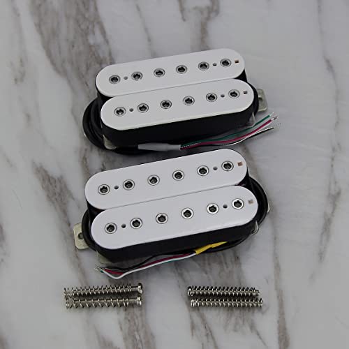 FLEOR Alnico 5 Electric Guitar Neck & Bridge Pickup Set, Double Coil Humbucker Pickups - White
