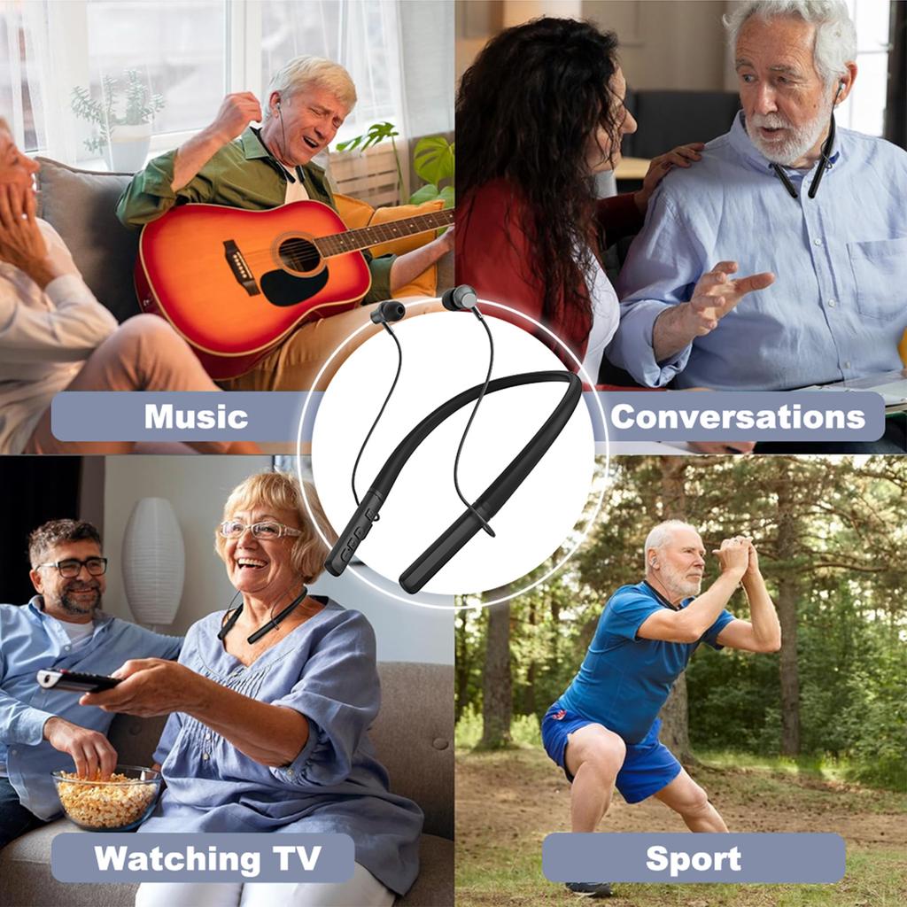 2in1 Neckband BT Wireless Earphones Hearing Aid Rechargeable Earphones and Hearing Aids Noise