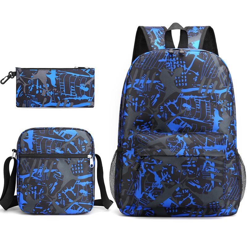 3 Piece School Backpack Set for Students Large Capacity Oxford Cloth Schoolbag with Shoulder Strap and Pencil Case
