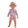 Infant Long Sleeve Snap Button One Piece Swimsuit with Matching Sun Hat Floral Print Baby Swimwear Set UV Protection