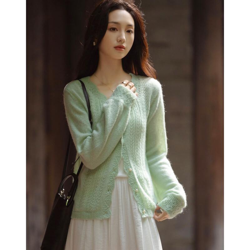 Demana Women's Mohair Blend V-Neck Knit Cardigan