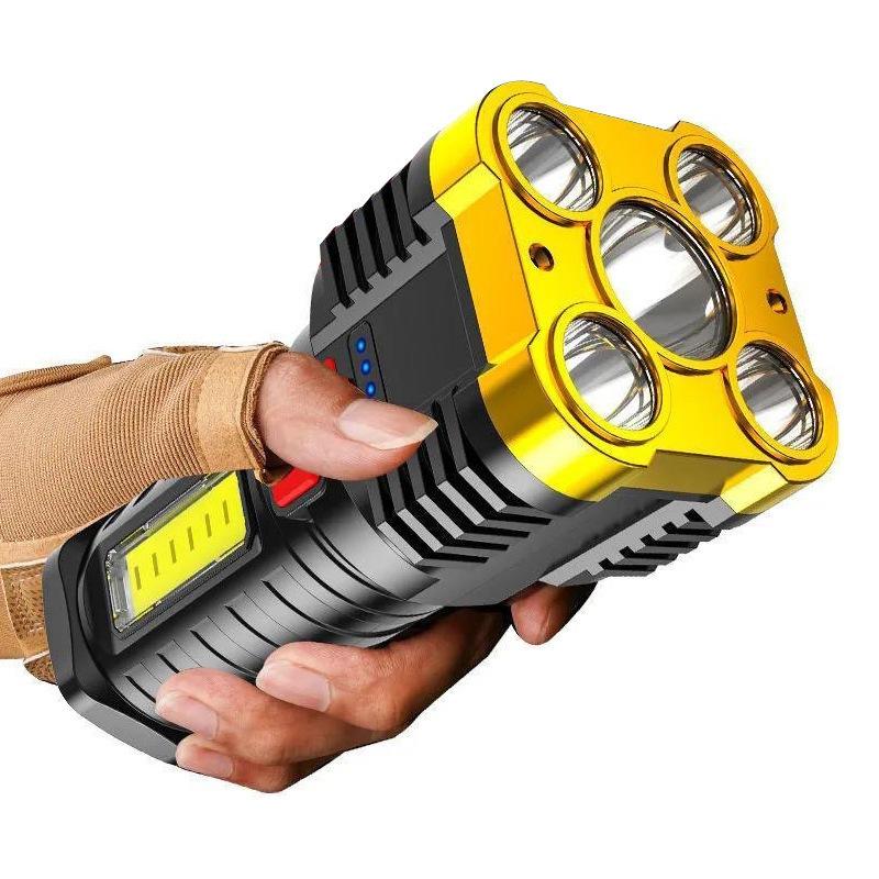 5LED High Power Led Flashlights Rechargeable Camping Spotlight with Side Light 3 Lighting Modes for Camping Adventure Outdoor