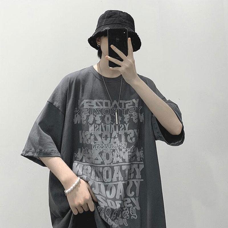 High Street Letter Printed T-shirts Men's Clothing Young Style Round Neck Summer All-match Short Sleeve Casual Loose Pullovers