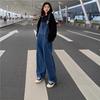 Women's Retro Denim Wide-Leg Overalls – High Waist, Floor Length, Korean Style Jumpsuit for Spring/Autumn