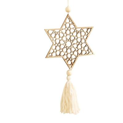 Hollowed-out Ramadan Hanging Ornaments Handmade Traditional Moon Star Hollow Mesh Wall Decor with Tassels