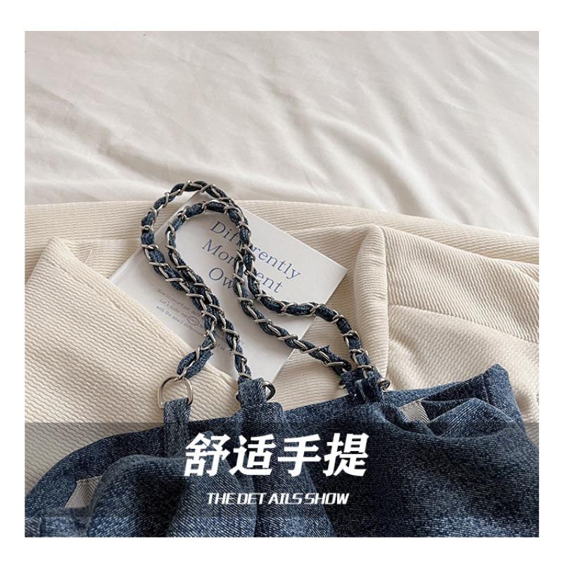 Personalized Hundred Denim Chain Tote Bag Drawstring Shoulder Underarm Bag