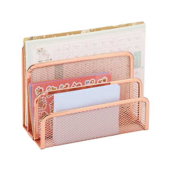 Desk Mail Organizer Metal Mesh Letter Sorter File Organizer with 3 Vertical Upright Compartments for Office Workspace Supplies