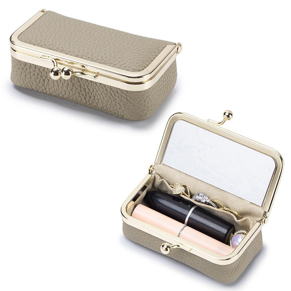Avec Miroir de Maquillage Sac à Bijoux en Cuir Portable Fermeture Baiser Porte-Monnaie Sac à Maquillage Rangement pour Bijoux