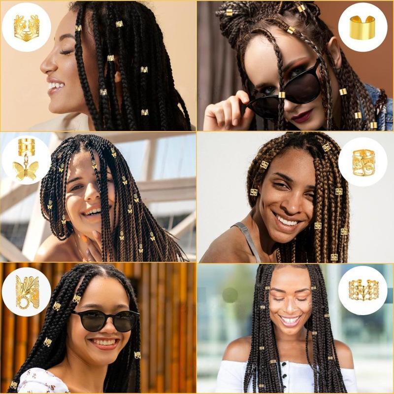 Dreadlock Accessories Bulk Set Alloy Spiral Braid Clips Gold Silver Colors Diy Festival Party Hair Jewelry Unisex Styling Kit