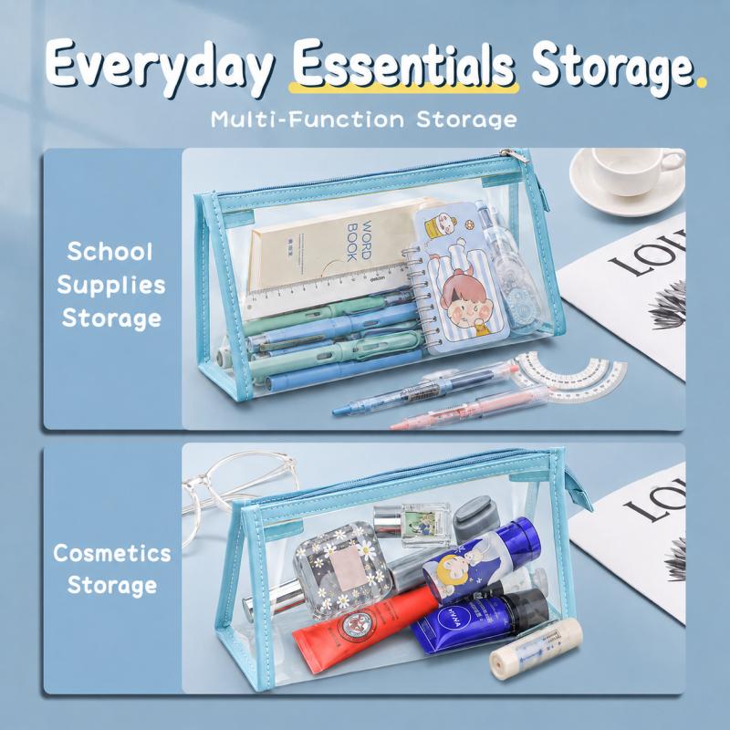 Transparent Pencil Case Large Capacity PU Clear Zipper Pen Bag Multi Layer Storage Organizer For Students Office School Stationery Use