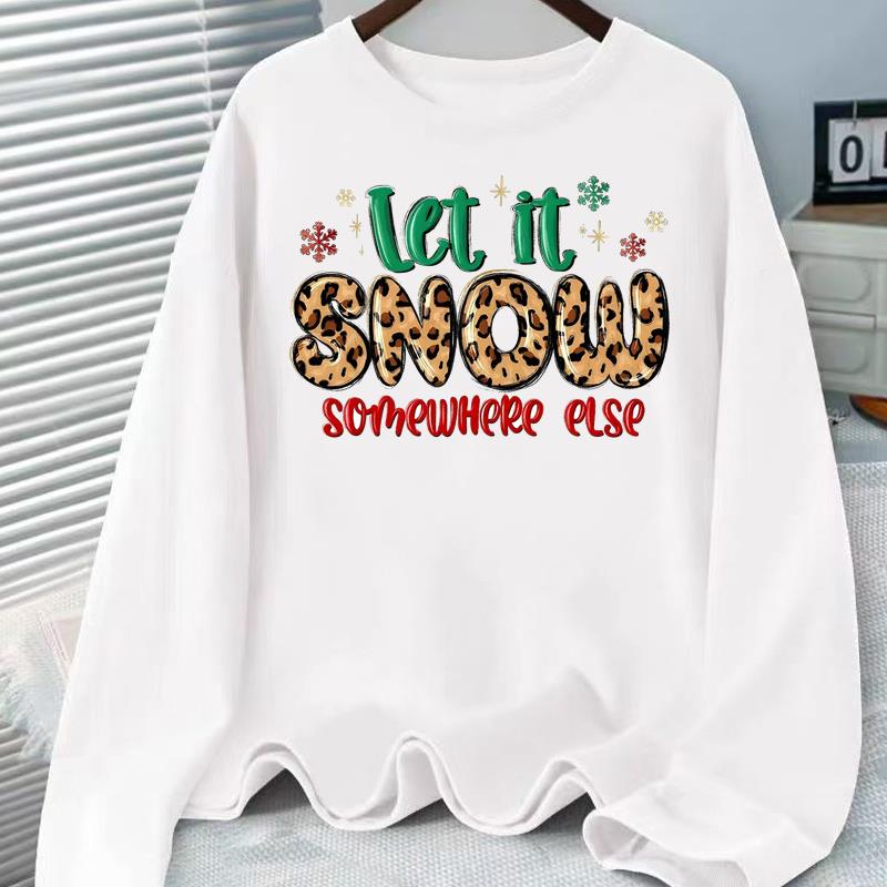 (Asian Size) lovely letter style Christmas holiday Graphic Tee Women autumn winter Casual Fashion Top Clothing Print T Shirt Long Sleeve T-shirts