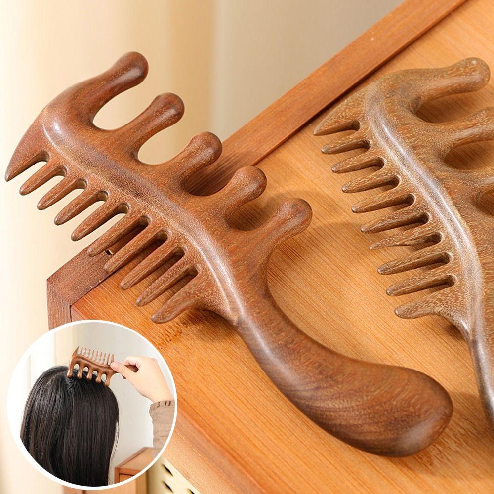 Wide Thick Scalp Massage Comb 2 in 1 Natural Sandalwood Hairbrush  Meridian Dredging